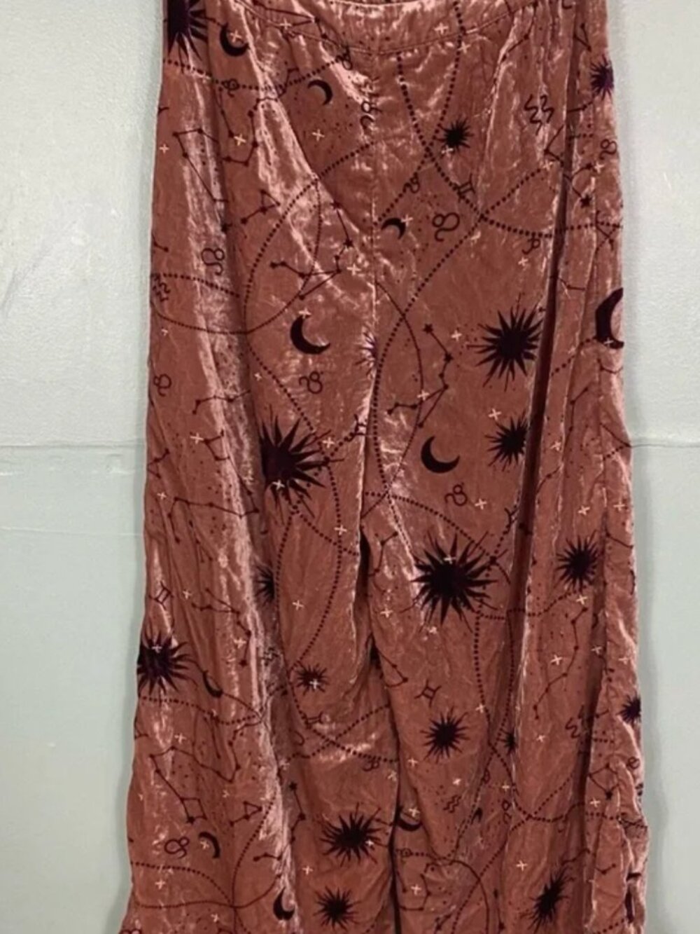 Anthropologie Embroidered Velvet Wide-Leg Pants Celestial Zodiac Brown Size 8 - Picture 8 of 13